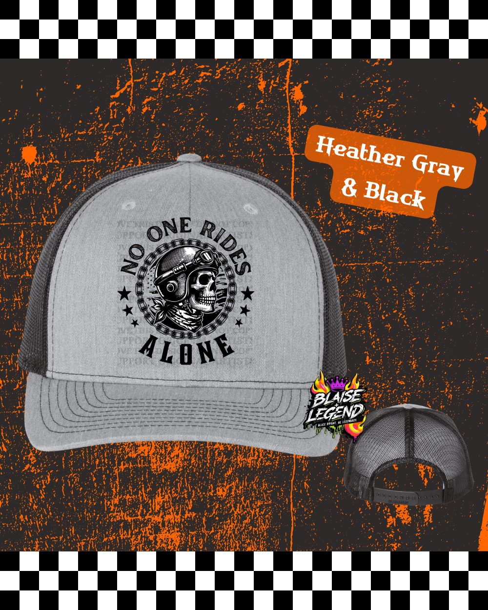 No One Rides Alone Skeleton Trucker Hat – Richardson 112 Snapback | Fundraiser Edition