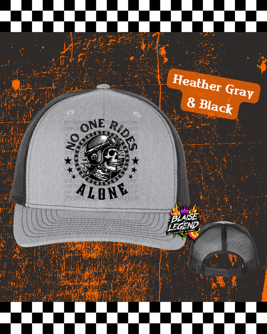 No One Rides Alone Skeleton Trucker Hat – Richardson 112 Snapback | Fundraiser Edition