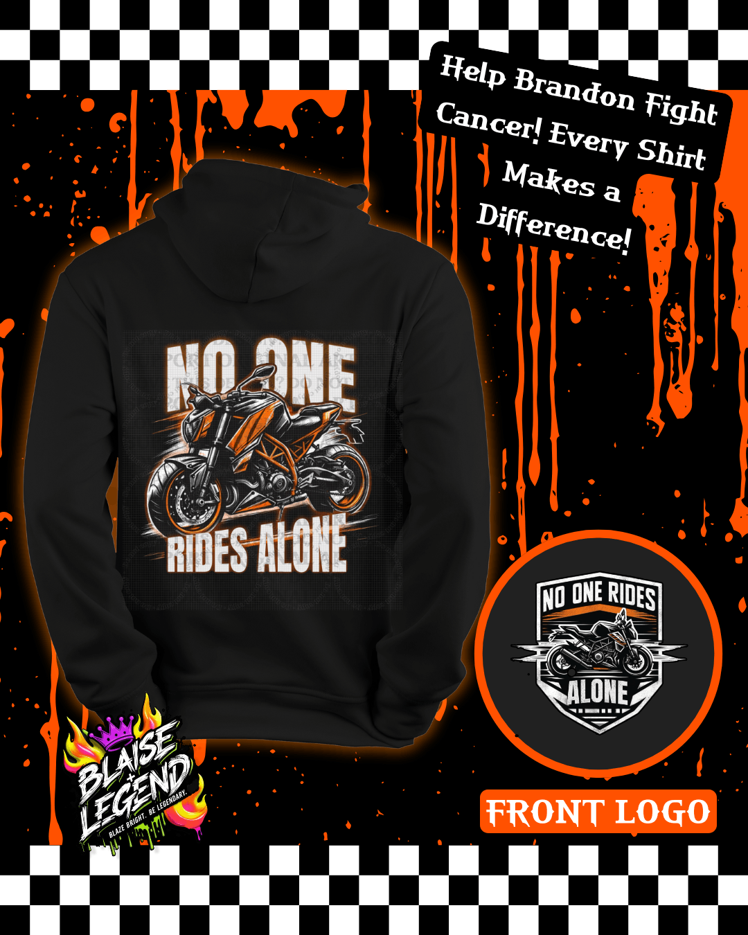 No One Rides Alone – Motorcycle Fundraiser Hoodie (Sport Bike Design) | Ride for a Cause