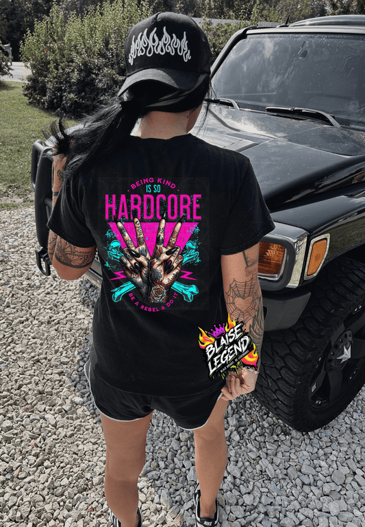 🔥 Being Kind is Hardcore Back Print Tee – Rebellious Tattoo-Inspired Shirt