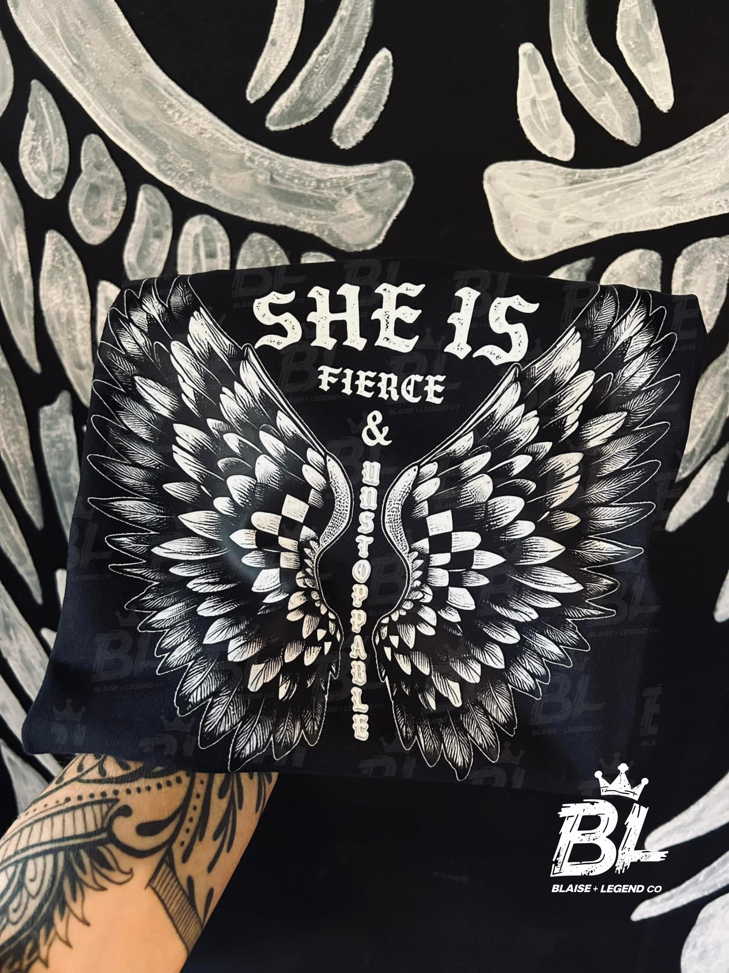 She Is Fierce & Unstoppable Angel Wings Graphic Tee