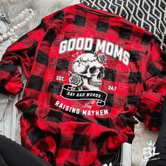 Red & Black Buffalo Check Flannel - "Good Moms Say Bad Words" Raising Mayhem