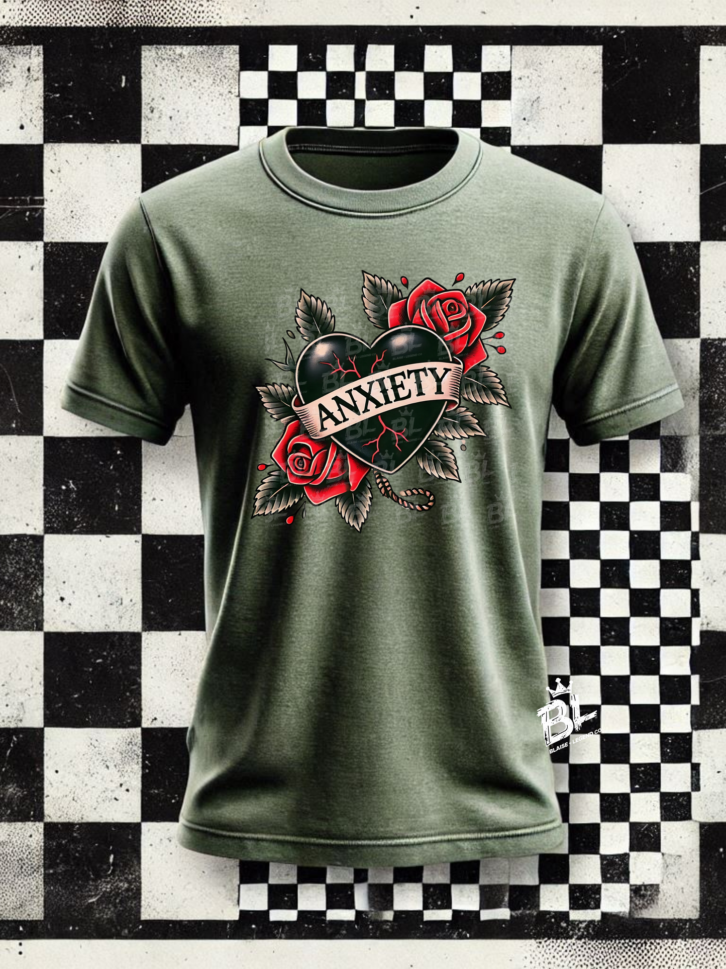 Anxiety Tattoo Heart & Roses Short Sleeve Shirt – Bold, Artistic Design