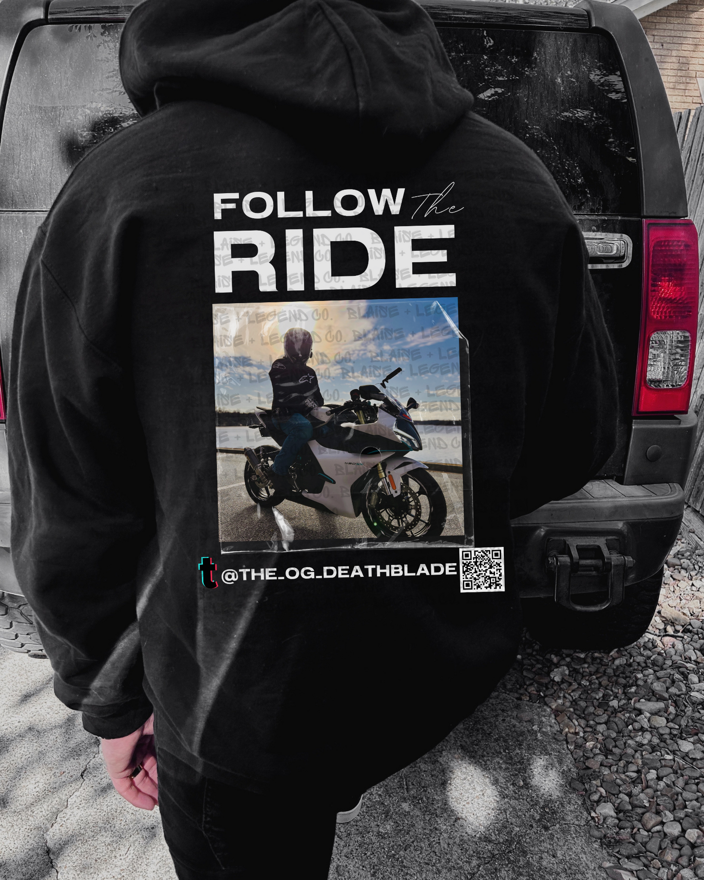 Follow the Ride Personalized Hoodie for Motorsports Enthusiasts with QR Code