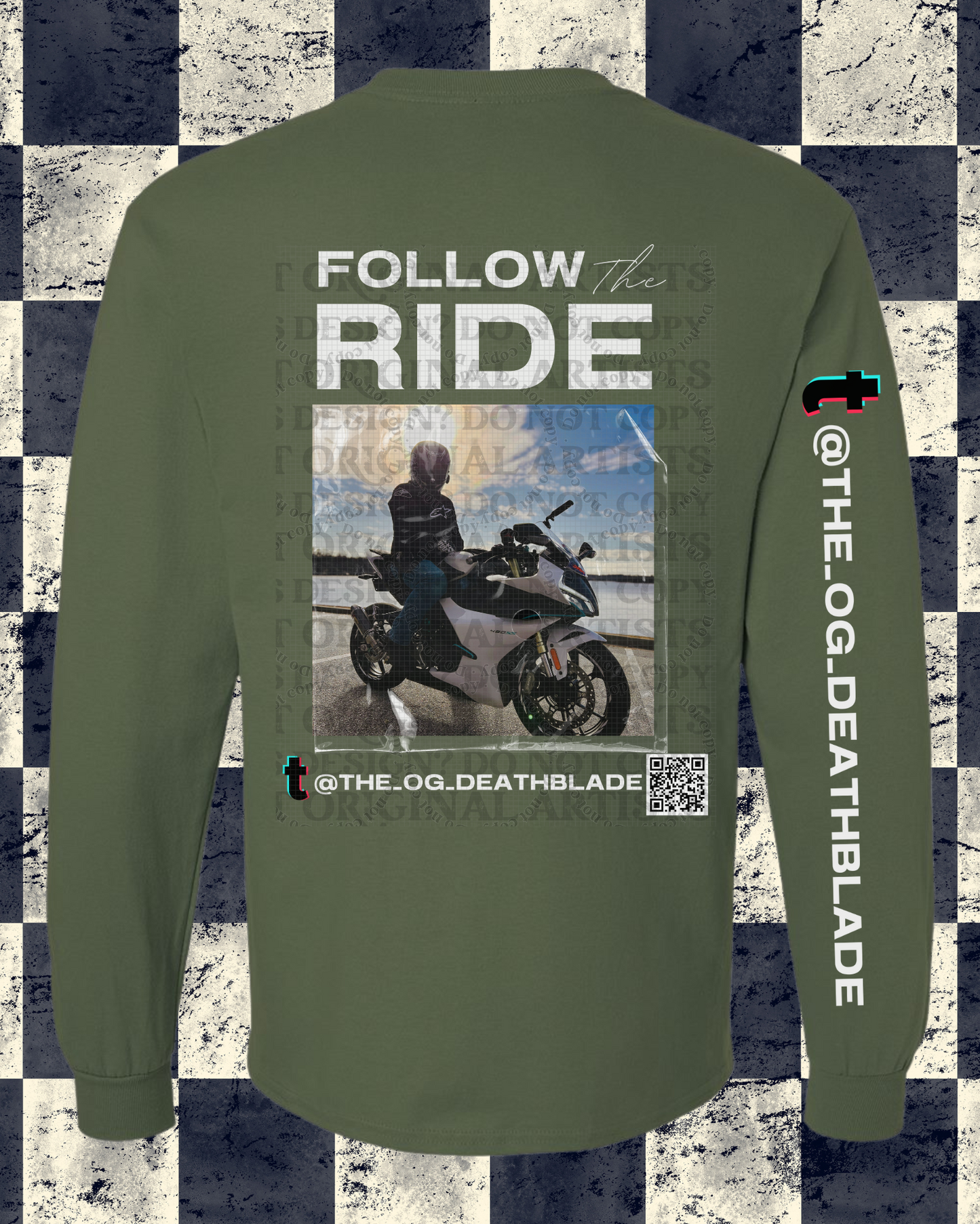 Military green Follow the Ride long sleeve shirt