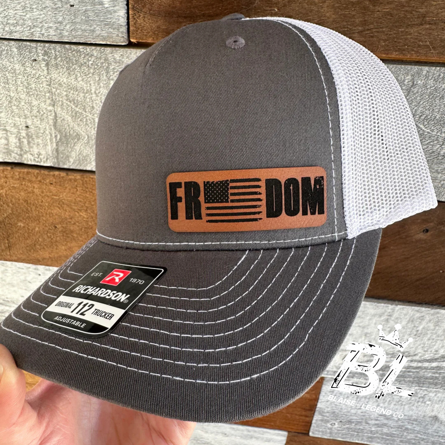 Freedom Snapback Hat - Richardson 112 with Leather Patch & American Flag | Patriotic Apparel