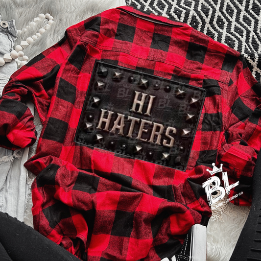 Red Buffalo Plaid 'Hi Haters' Flannel – Bold Faux Patch Shirt