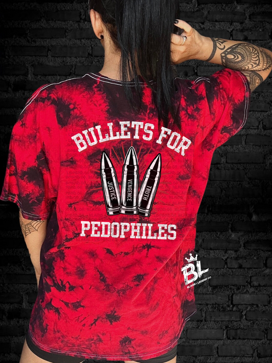 Bold Iced Dyed T-Shirt | "Bullets for Pedophiles" | Black & Red Statement Tee