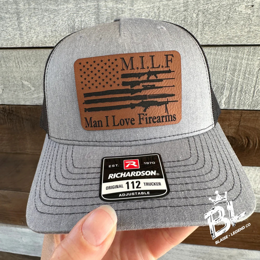 Snapback Hat - MILF (Man I Love Firearms) Leather Patch