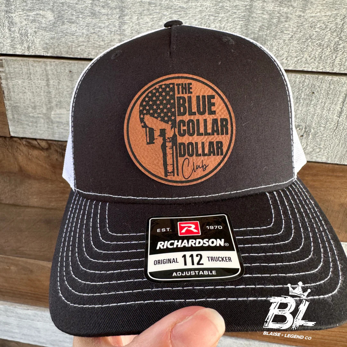 Blue Collar Dollar Club Snapback Hat with Round Leather Patch