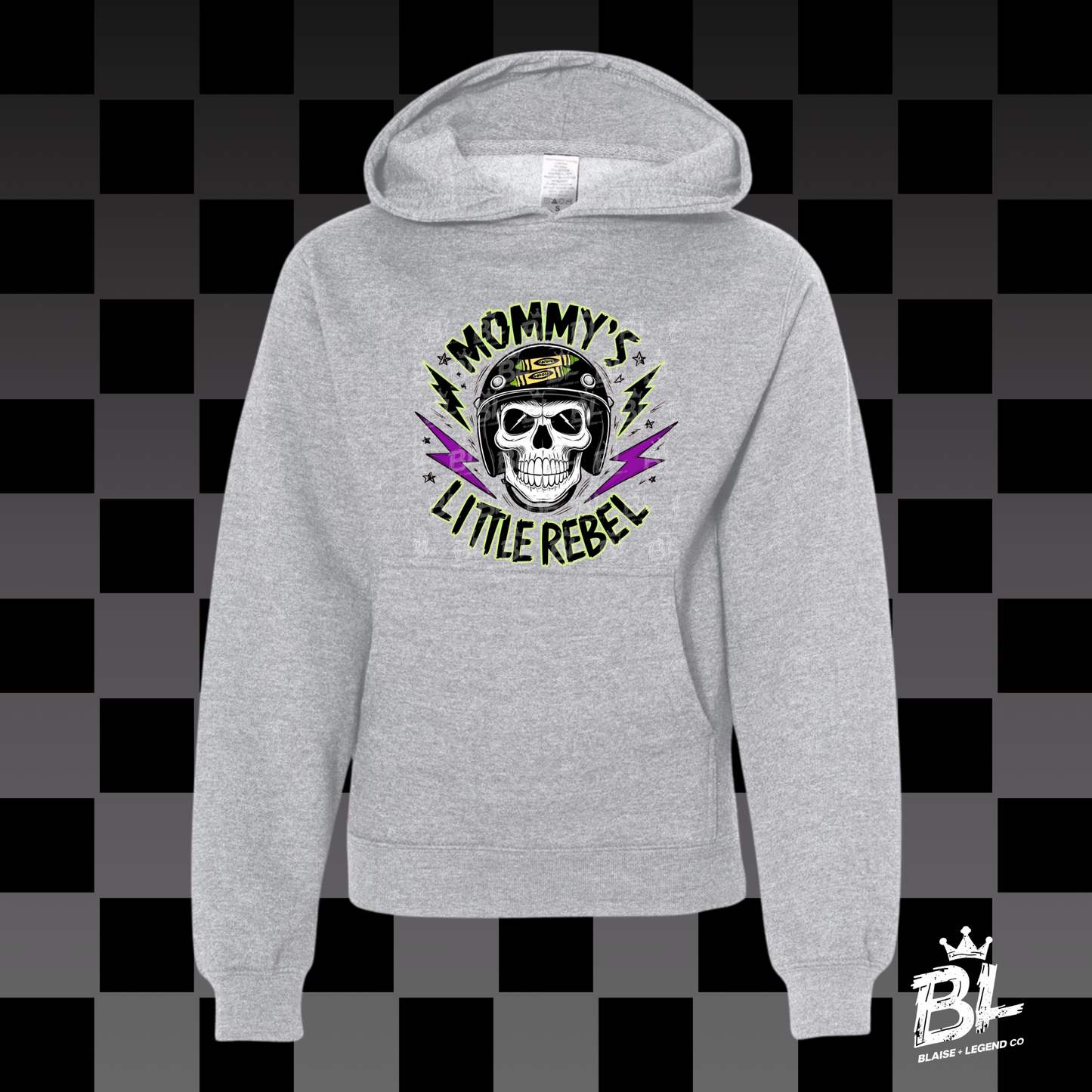 Mommy’s Little Rebel Kids Hoodie – Skull & Lightning Graphic Sweatshirt