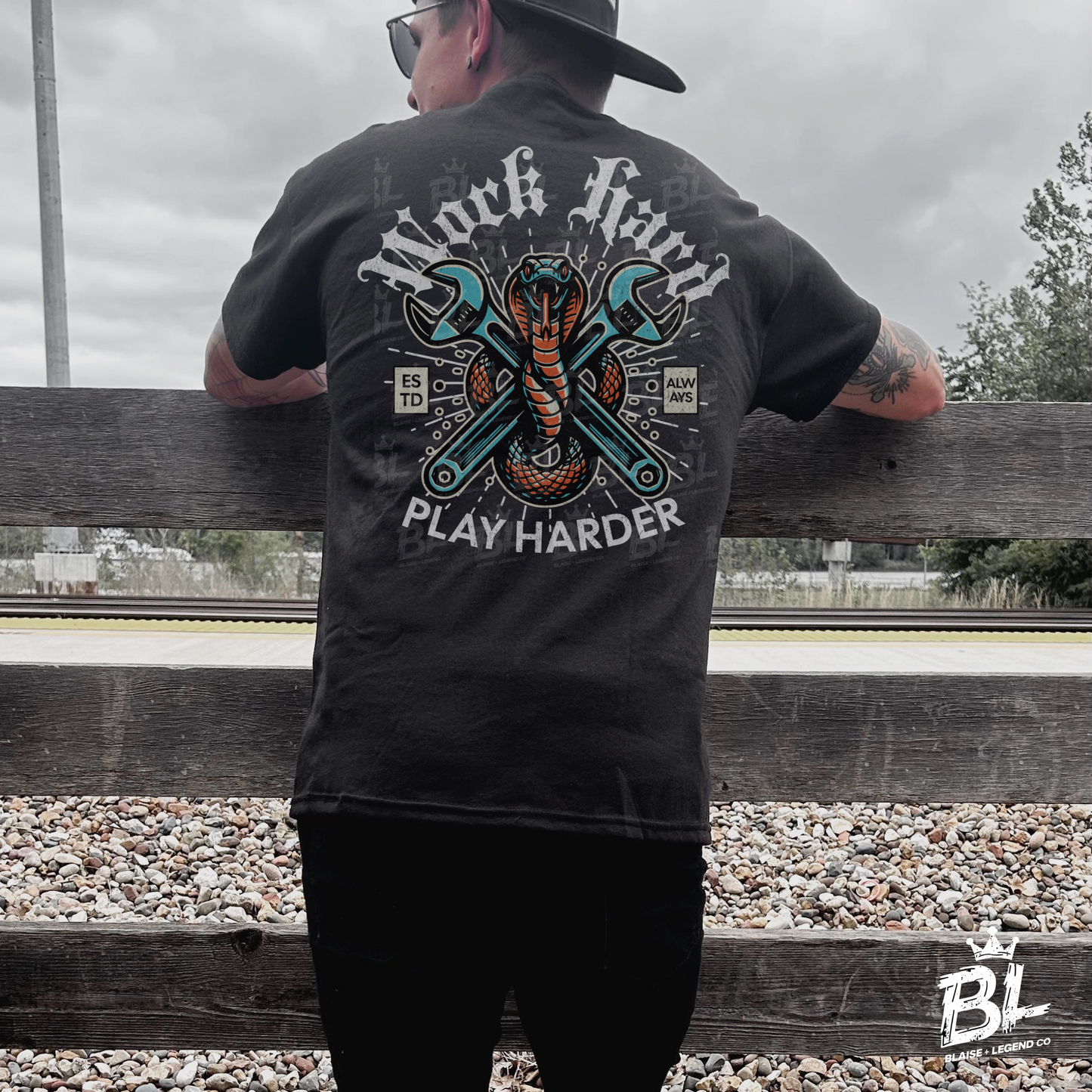 Work Hard, Play Harder- Snake & Wrenches Graphic Tee – Bold Men's T-Shirt